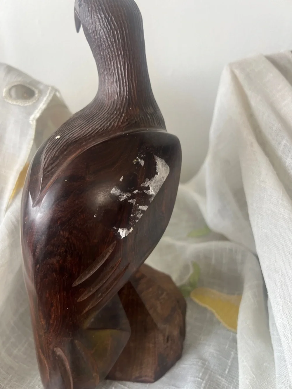 Vintage Brown Hand-Carved Wooden Bird Toy - Rustic Pet Accessory